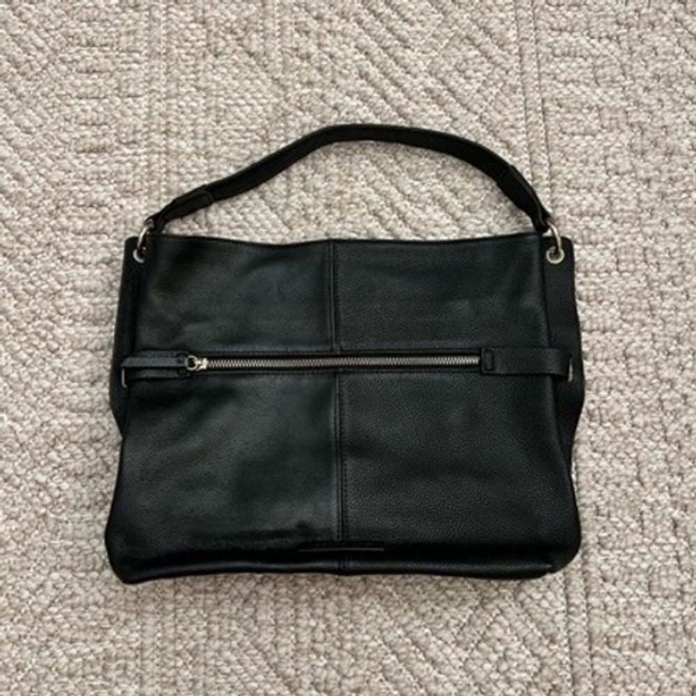 Melrose and Market Black Pebbled Leather Suede Mixed Media Hobo Shoulder Bag